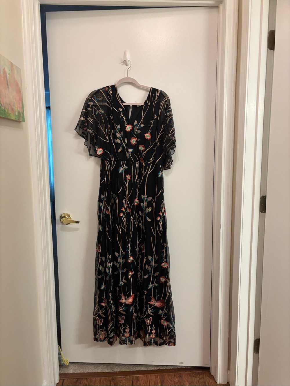 Floral Embroidered Black Maxi Dress-Kiyonna